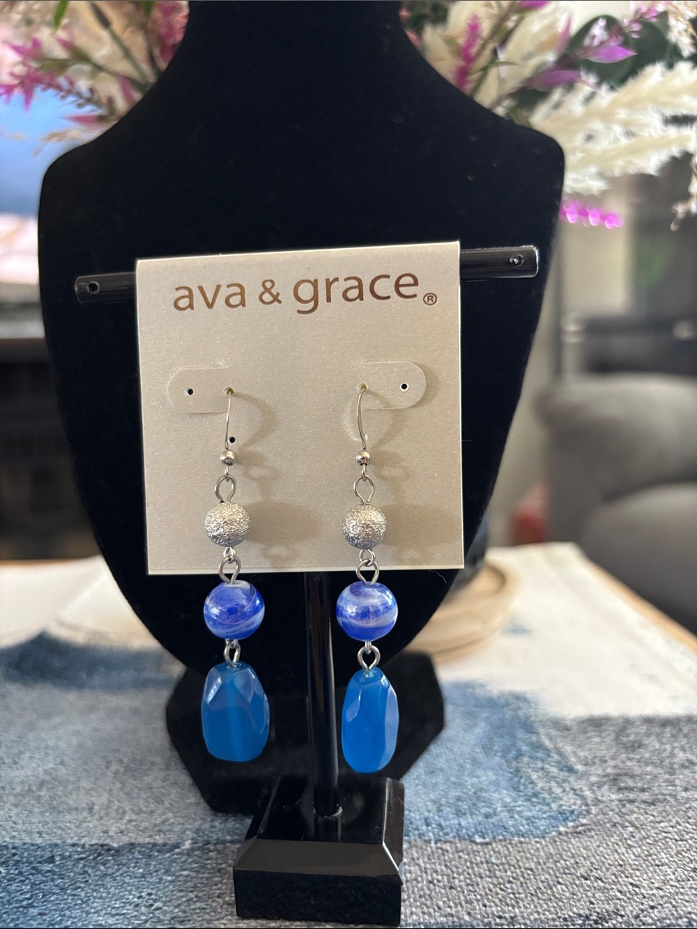 Ava & Grace Blue Layered Bead Drop Earrings